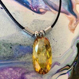 Elegant Amber Cubic Zirconia Medallion Pendant Corded Necklace